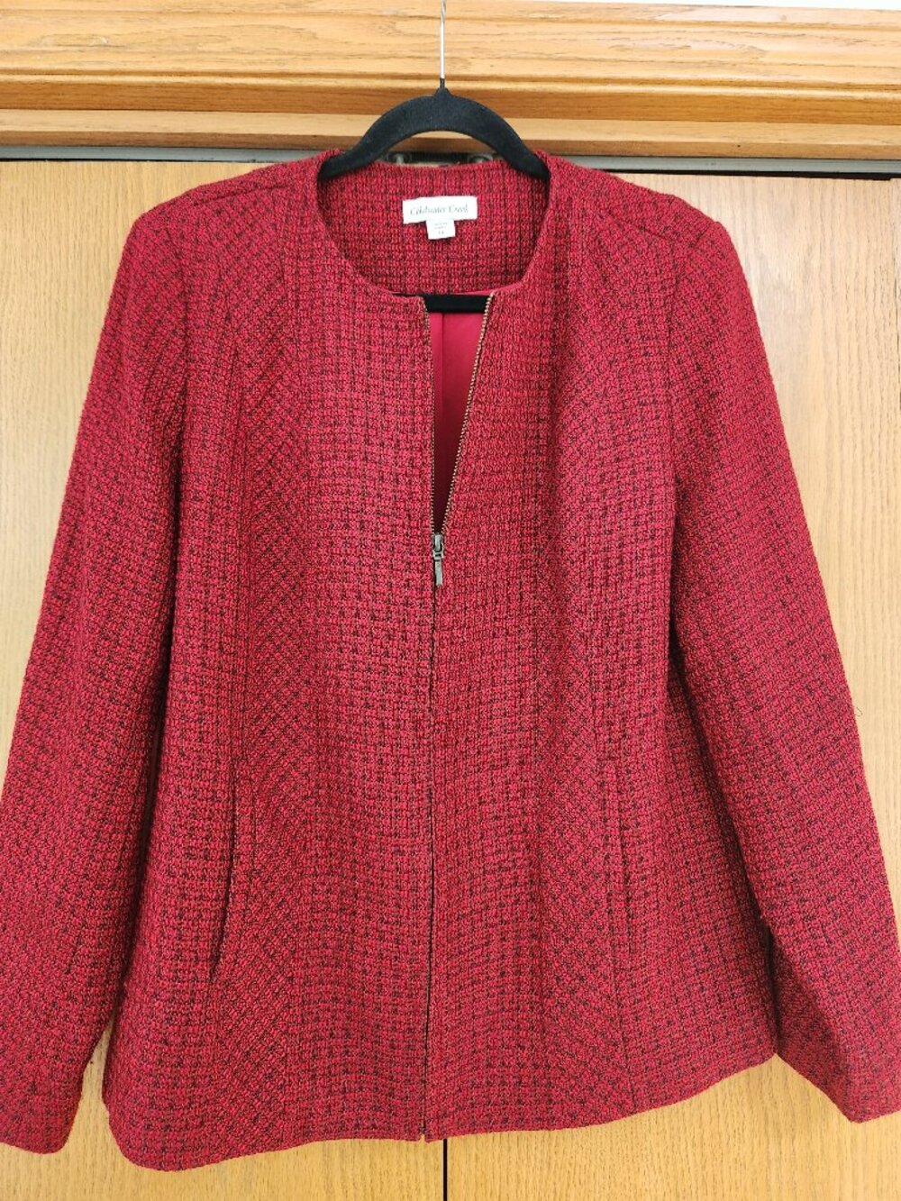 Coldwater Creek Red & Black Textured Tweed Zip-Front Jacket - Size 14